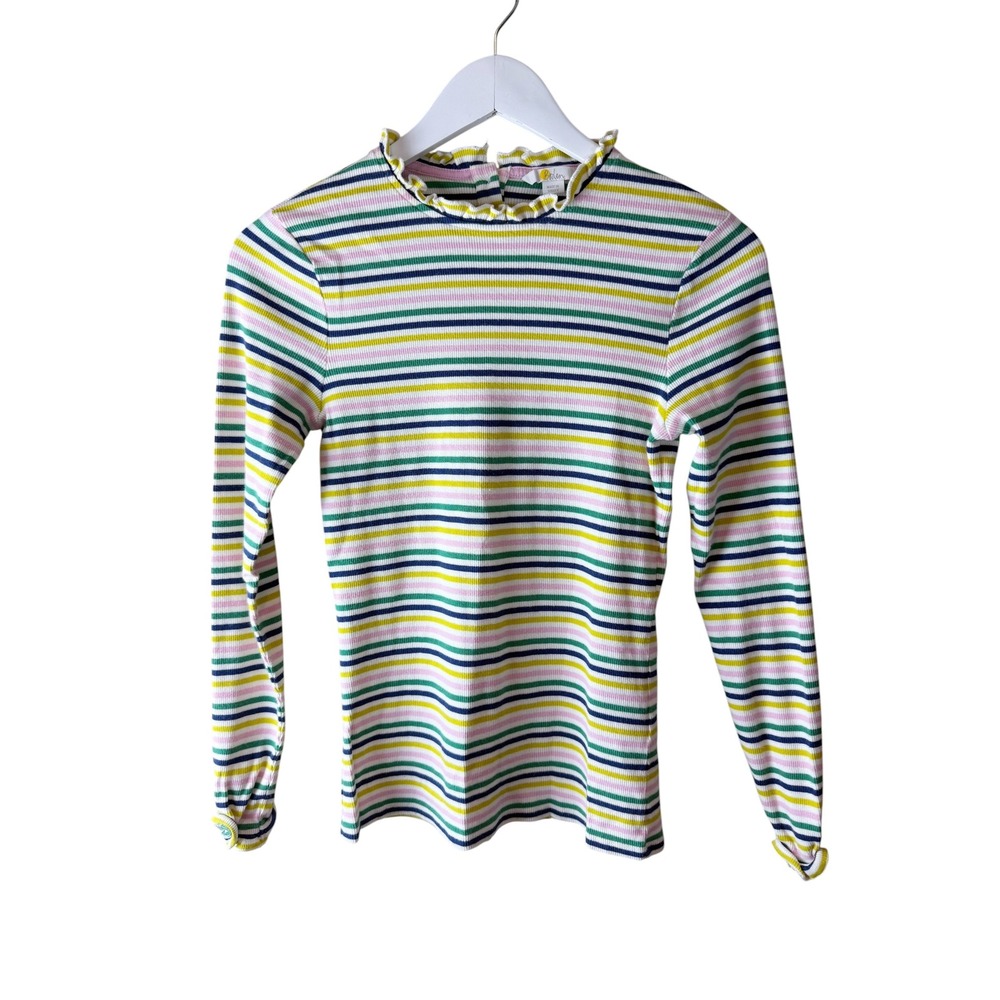 Boden Womens Multi Color Striped Ribbed Ruffle Neck Long Sleeve Top Size US 6